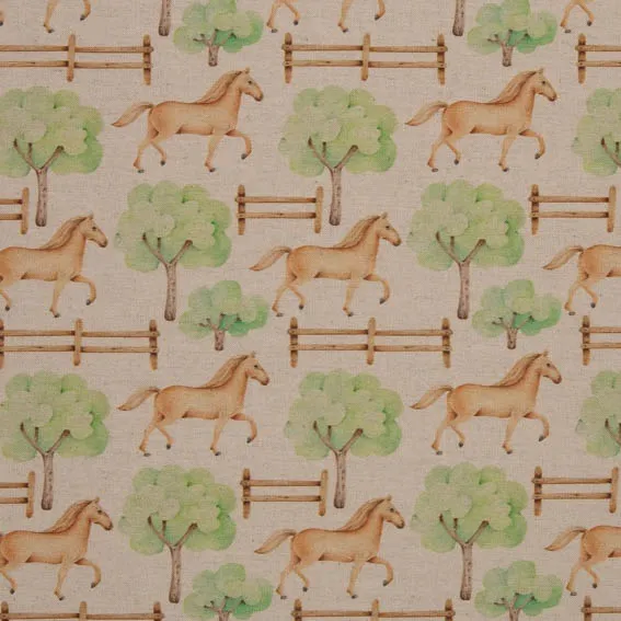 Canvas beige met paarden en bomen